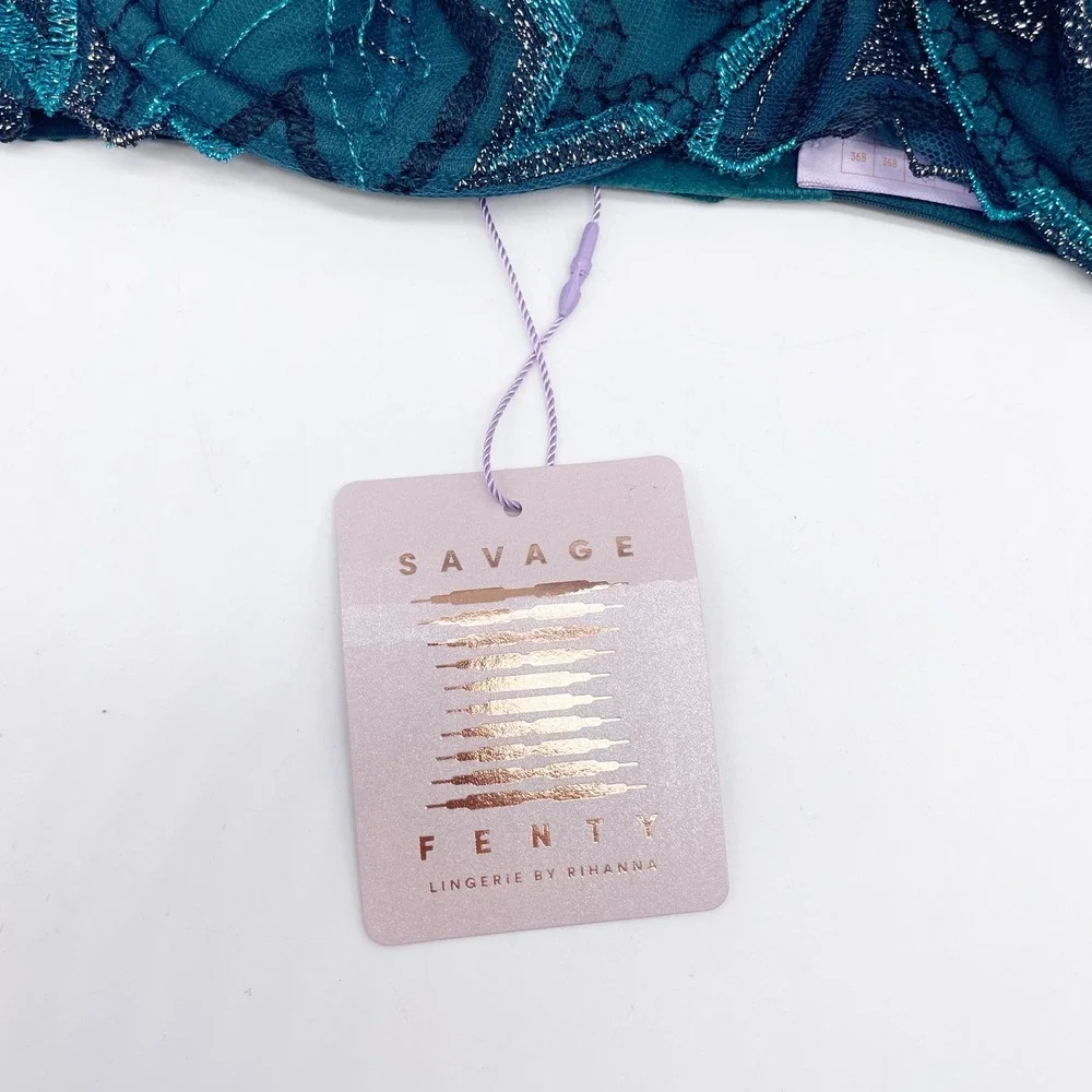 Savage X Fenty Green Metallic Zigzag Mesh Lingerie‎ Underwire Bra Size 36B